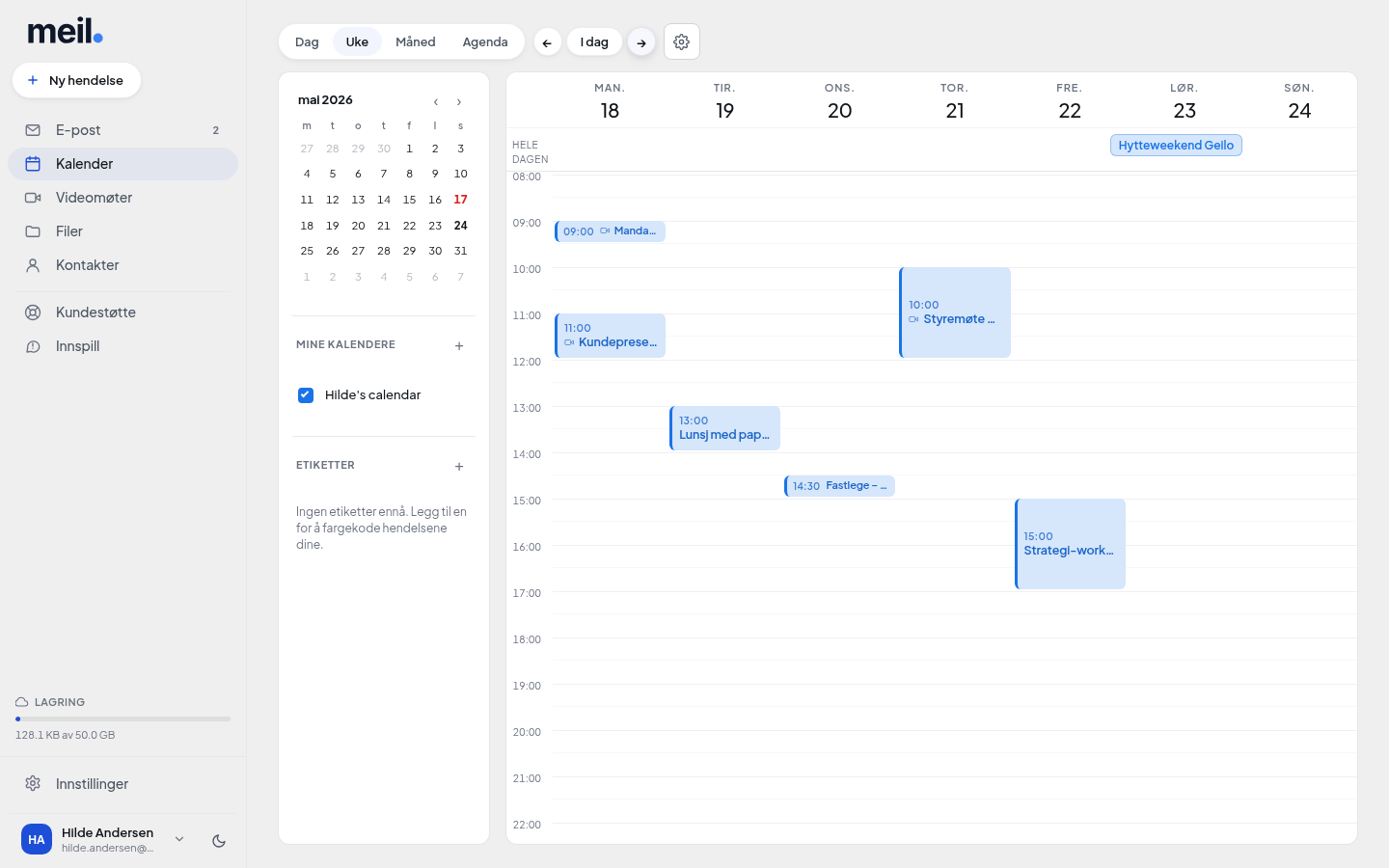 meil.no dashboard – kalender