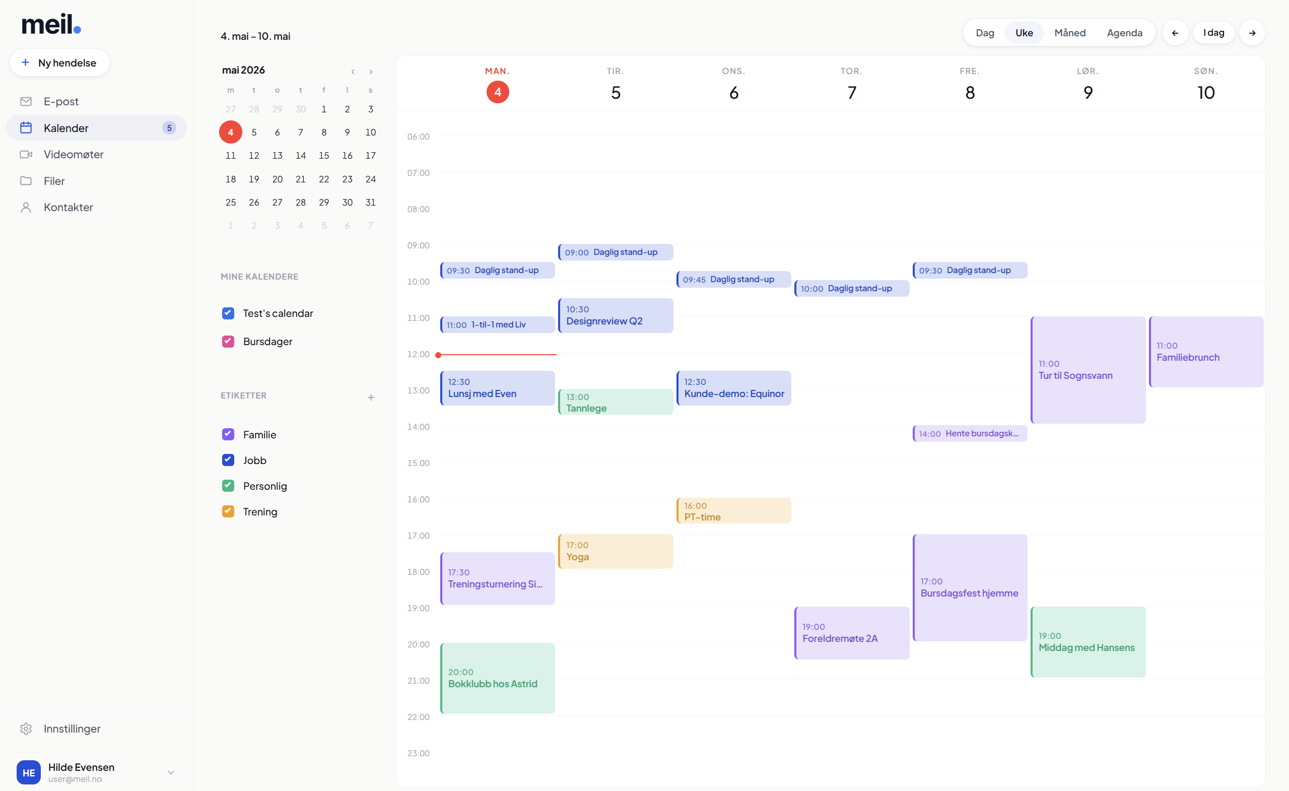Forhåndsvisning av meil.no kalender